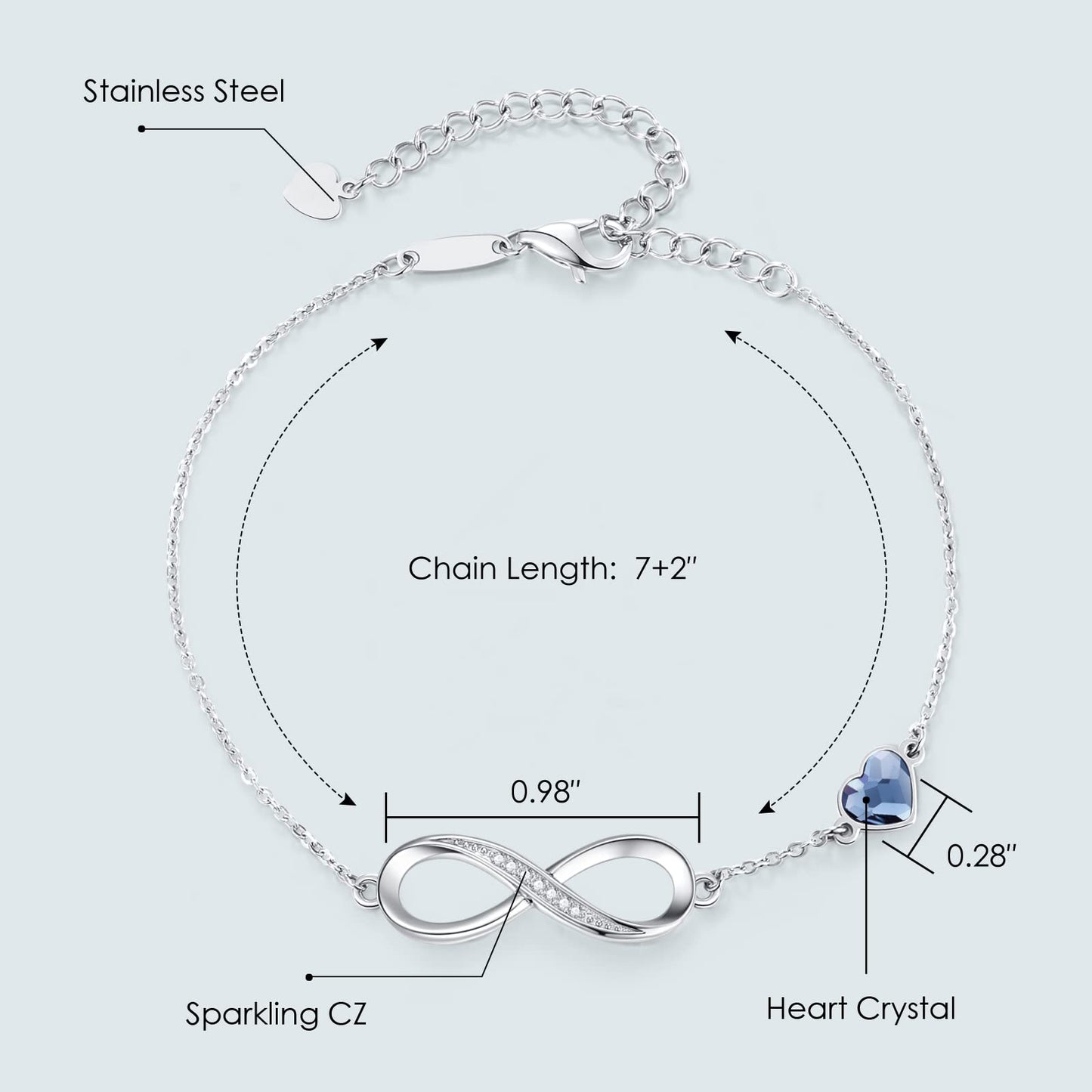 CDE Valentinstagsgeschenk Infinity Herz Geburtsstein Charm Gliederarmband für Damen 925 Sterling Silber Verstellbares Muttertags- Weihnachtsgeschenk Jubiläums- Geburtstags-Schmuck für Ehefrau Freundin Sie