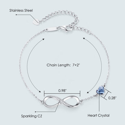 CDE Valentinstagsgeschenk Infinity Herz Geburtsstein Charm Gliederarmband für Damen 925 Sterling Silber Verstellbares Muttertags- Weihnachtsgeschenk Jubiläums- Geburtstags-Schmuck für Ehefrau Freundin Sie
