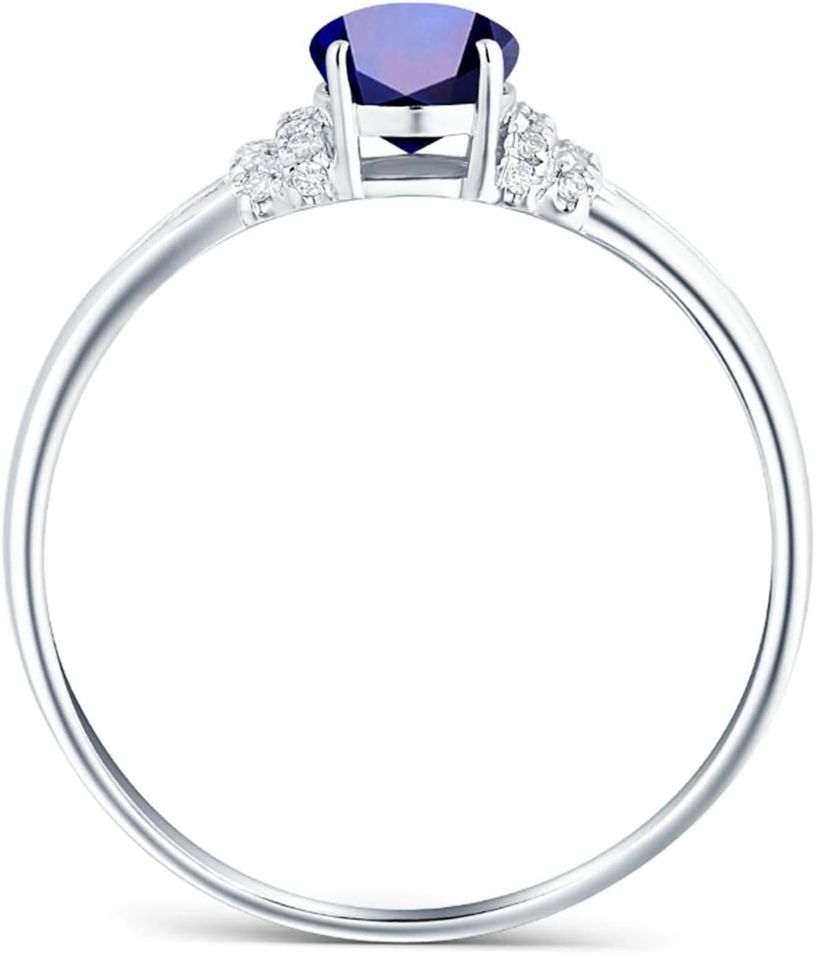Gemstone Ring for Women, 18K White Gold Wedding Ring for Ladies Oval Shape Lab Created Sapphire and Lab Created Diamond