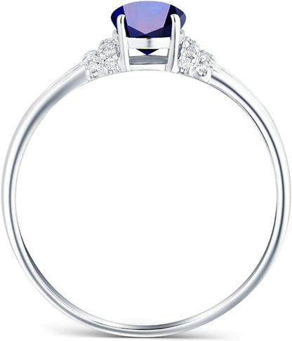 Gemstone Ring for Women, 18K White Gold Wedding Ring for Ladies Oval Shape Lab Created Sapphire and Lab Created Diamond