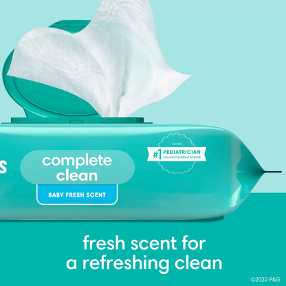 Pampers Baby-Feuchttücher, Complete Clean, Baby Fresh Duft, reinigt sanft von Kopf bis Fuß, 216 Stück (3 Packungen mit wiederverschließbarem Deckel)