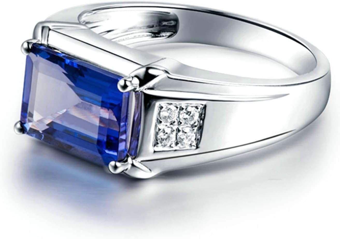 Aienid 18K Women Engagement Ring White Gold 4ct Rectangular Cut Tanzanite with 0.12ct Diamond Wedding Bands for Womens