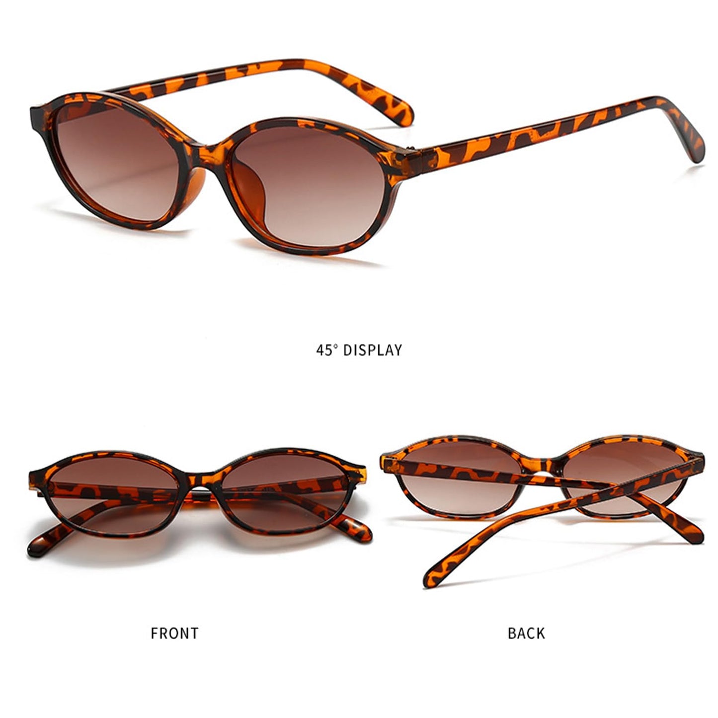 Awdchny Retro Ovale Sonnenbrille für Damen – Elegante Cat Eye 90er Sonnenbrille, Leichter schmaler Rahmen, Trendige UV-Schutz Sonnenbrille 8057 Schwarz+Braun+Schildpatt