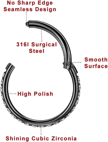 TDEBA Conch Piercing Schmuck, 316L Chirurgenstahl Segment Nasenring, CZ Knorpel Ohrringe, Lippenring, Segment Helix Rook Nahtloser Clicker Piercing Schmuck