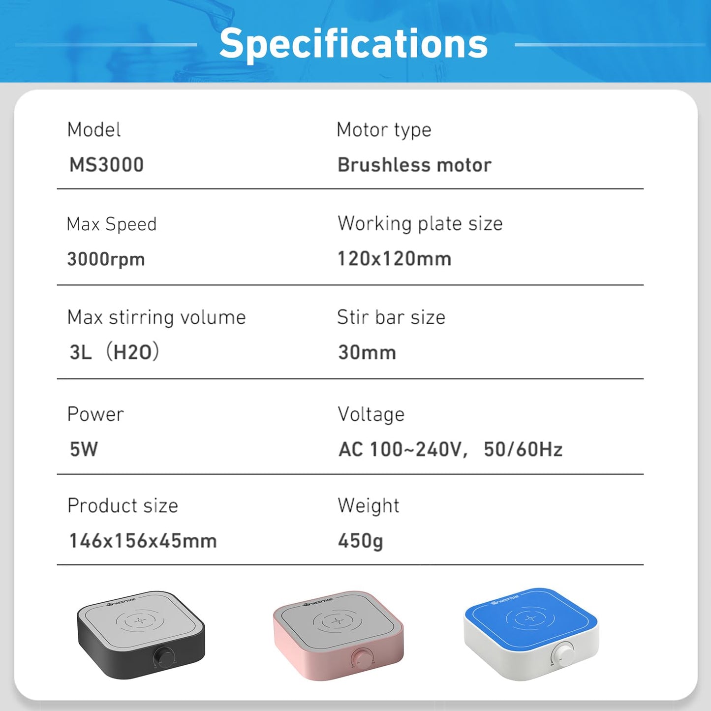 3000rpm Magnetic Stirrer Mixer with 7pcs Stir Bar Set, Brushless DC Motor Max 3000ml Electric Magnetic Stir Plate Mixer （No Heating)
