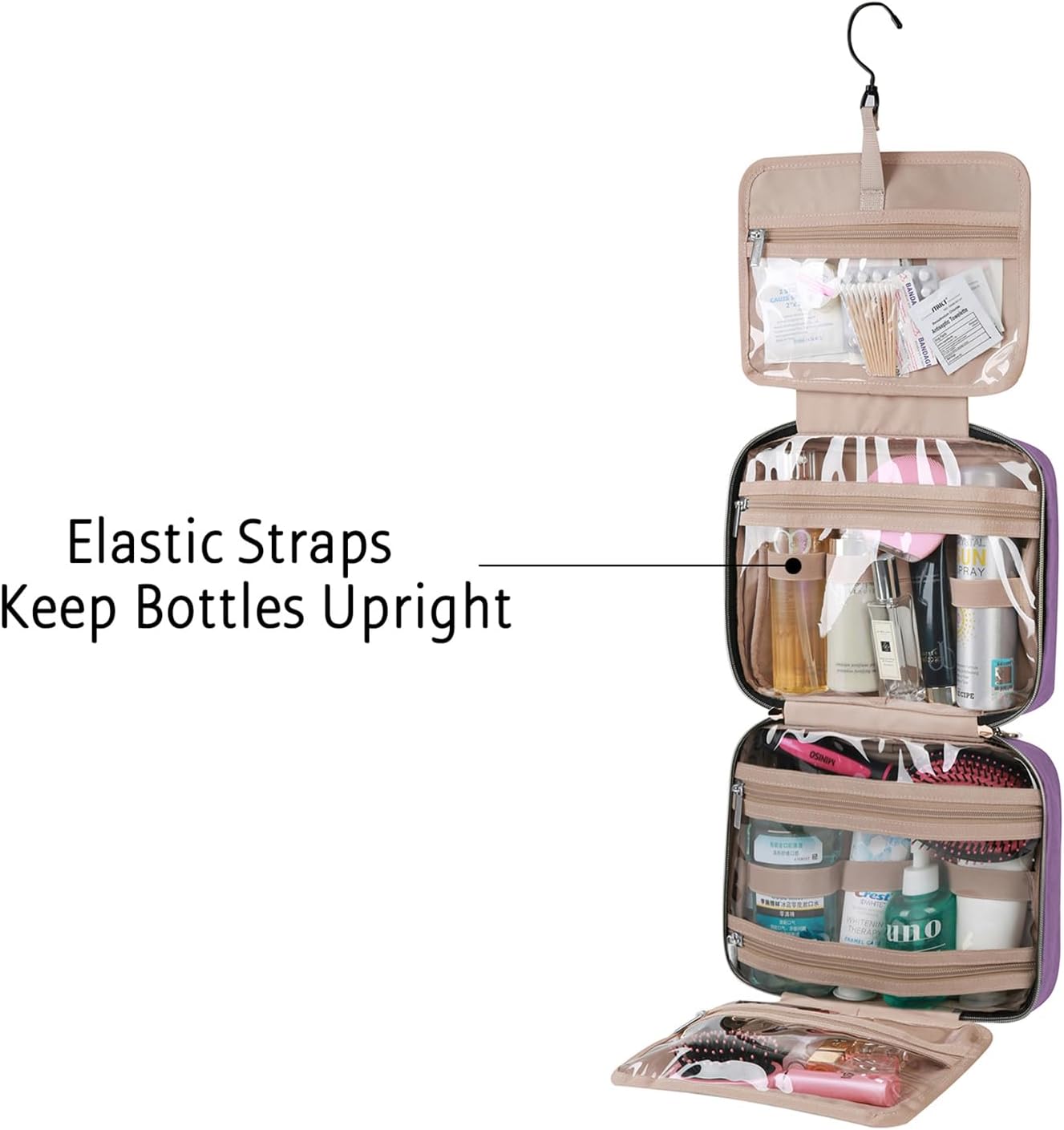 BAGSMART Kulturbeutel Reise-Organizer mit Aufhängehaken, wasserdichte Make-up-Kosmetiktasche für Zubehör, Shampoo, Standardbehälter, Toilettenartikel