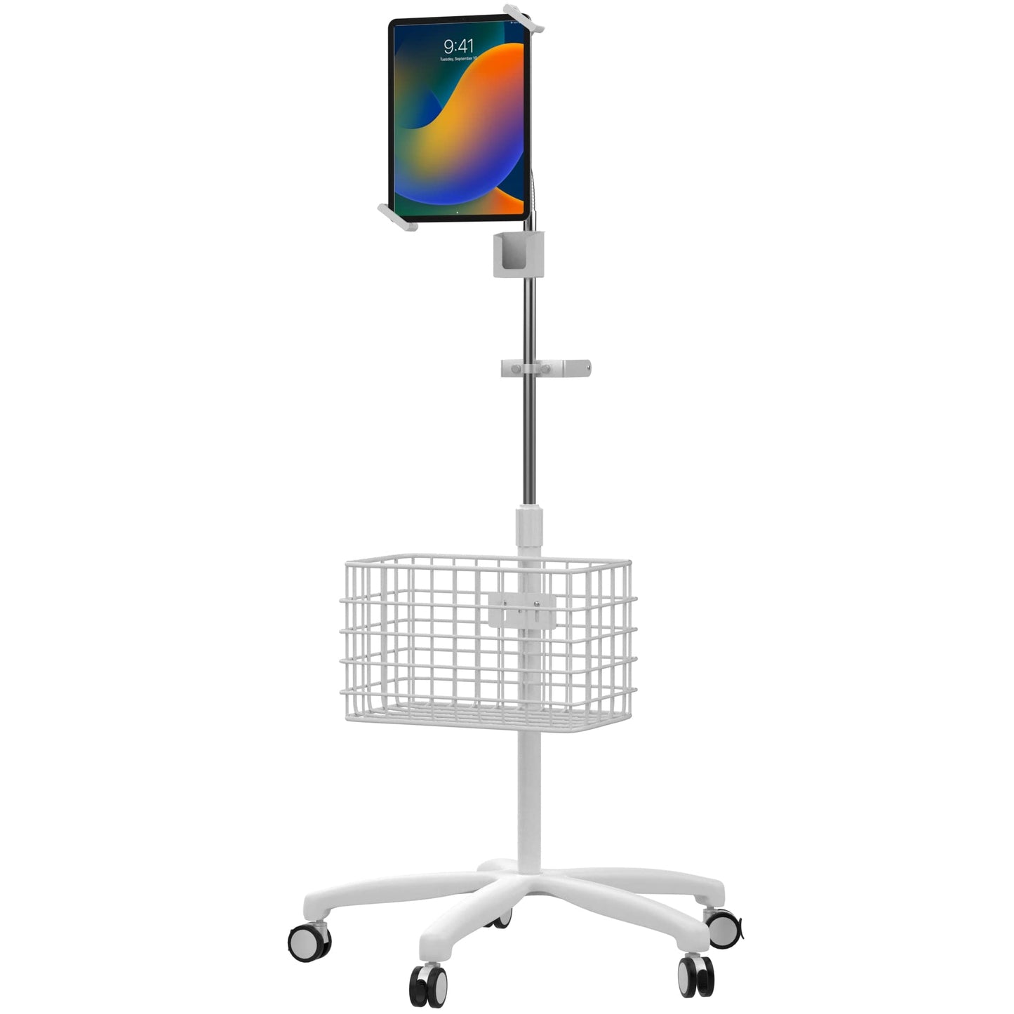 Medical Mobile Stand – CTA Medical Mobile Floor Stand for iPad 7/8/9 Gen 10.2”, 12.9” iPad Pro, 11” iPad Pro, iPad mini, iPad Air 4, Surface Pro X, and Other 7-13" Tablet - White