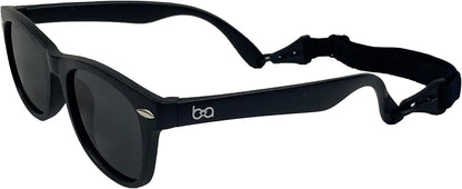 Gafas de sol para bebé con montura flexible y correa ajustable, polarizadas - Recién nacido/Bebé/Niño pequeño - 0-2 años (6-24 meses) - Babyfied Apparel Classics - Negro mate