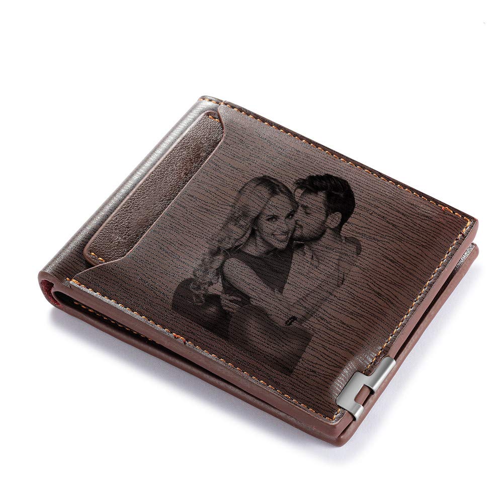 Custom Wallets for Men Personalized Leather Photo Wallet Fathers Day Gift for Dad Boyfriend