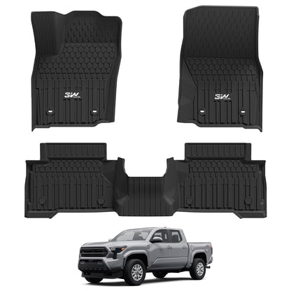 3W Floor Mats for Toyota Tacoma 2024 2025 2026 Double Cab Auto Tran(Not Fit Hybrid & XtraCab), TPE All Weather Custom Fit Floor Liner for Tacoma TRD/SR/SR5/limited Car Liners.