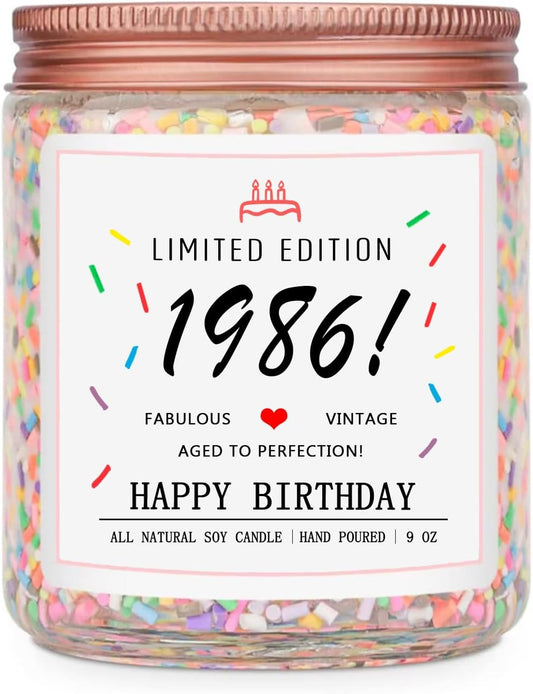 Homsolver 40th Birthday Gifts for Women Ideas, Decorations Gifts for 40 Year Old Woman, 40th Birthday Candles - Limited Edition 1986 Handmade (Vanilla Birthday Cake Scent with Sprinkles)