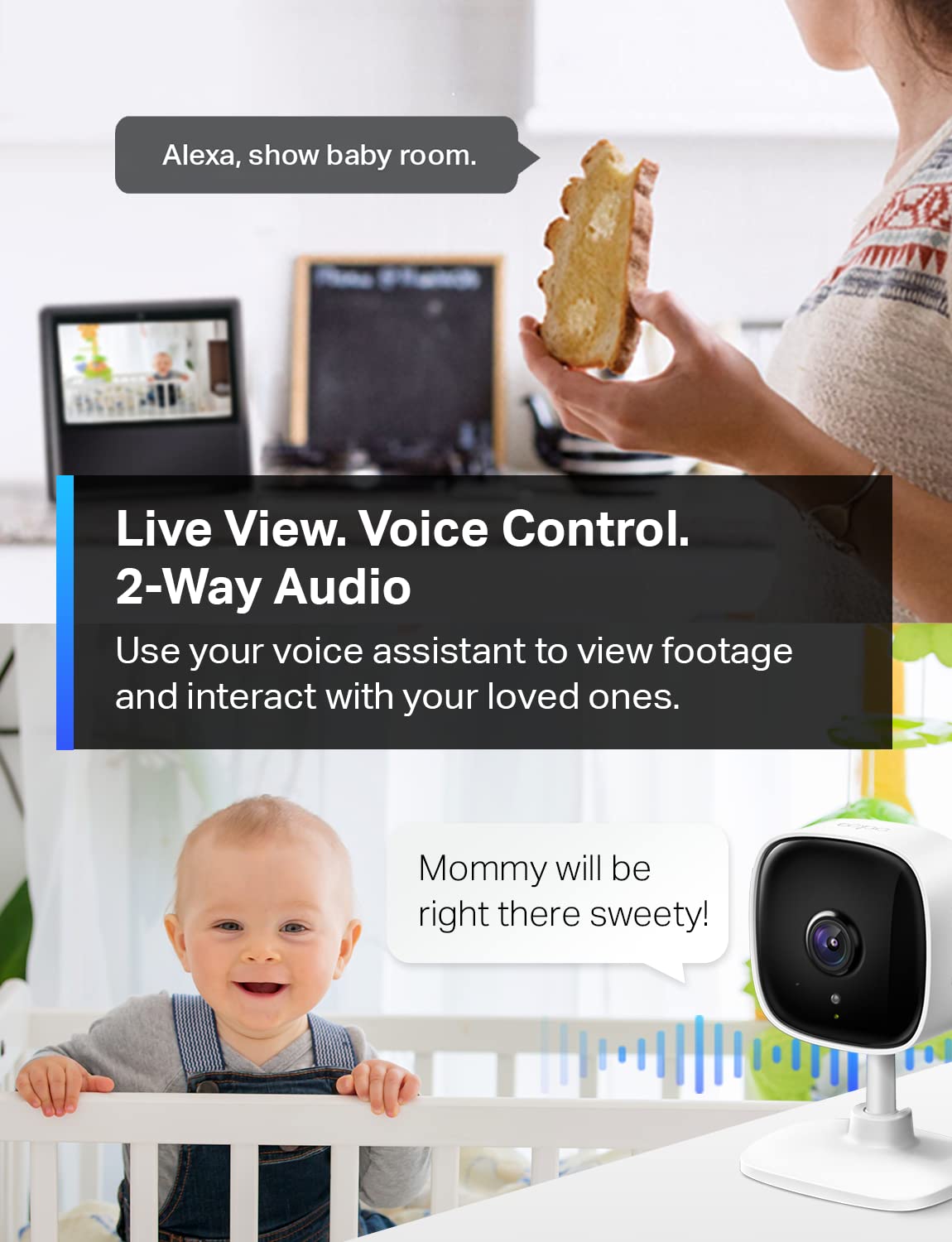 Tapo 1080P Indoor Wired Security Camera - Works as a Baby Monitor & Pet Camera, Motion Detection, 2-Way Audio, Siren, Night Vision, Subscription-Free Local Storage or Optional Cloud, C101