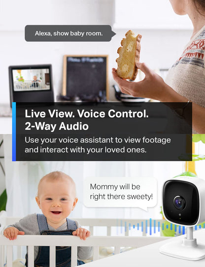Tapo 1080P Indoor Wired Security Camera - Works as a Baby Monitor & Pet Camera, Motion Detection, 2-Way Audio, Siren, Night Vision, Subscription-Free Local Storage or Optional Cloud, C101