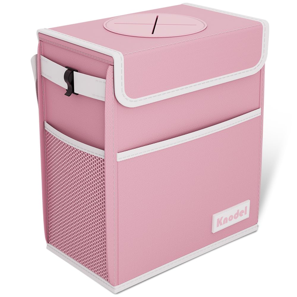 K KNODEL Car Trash Can, Waterproof Auto Garbage Can, Car Trash Can with Lid, Leak-Proof Car Storage Bag, Car Bin Hanging (Medium, Black)