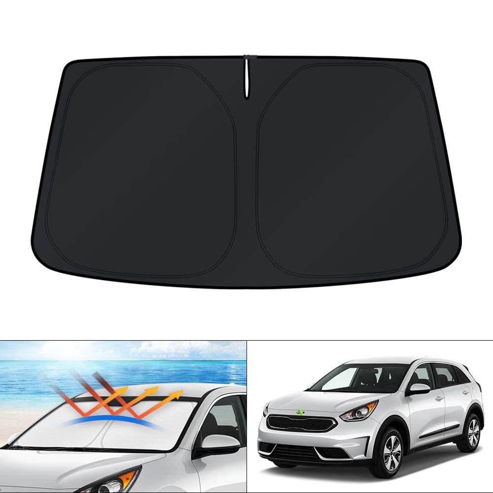 KUST Windshield Sun Shade for 2017-2026 Tesla Model Y/Model 3 Sunshade Accessories (Fit 2025-2026 Model Y Juniper / 2024 Model 3 Highland) Upgraded Foldable Sunshade, Blocks UV Rays Keep Car Cool