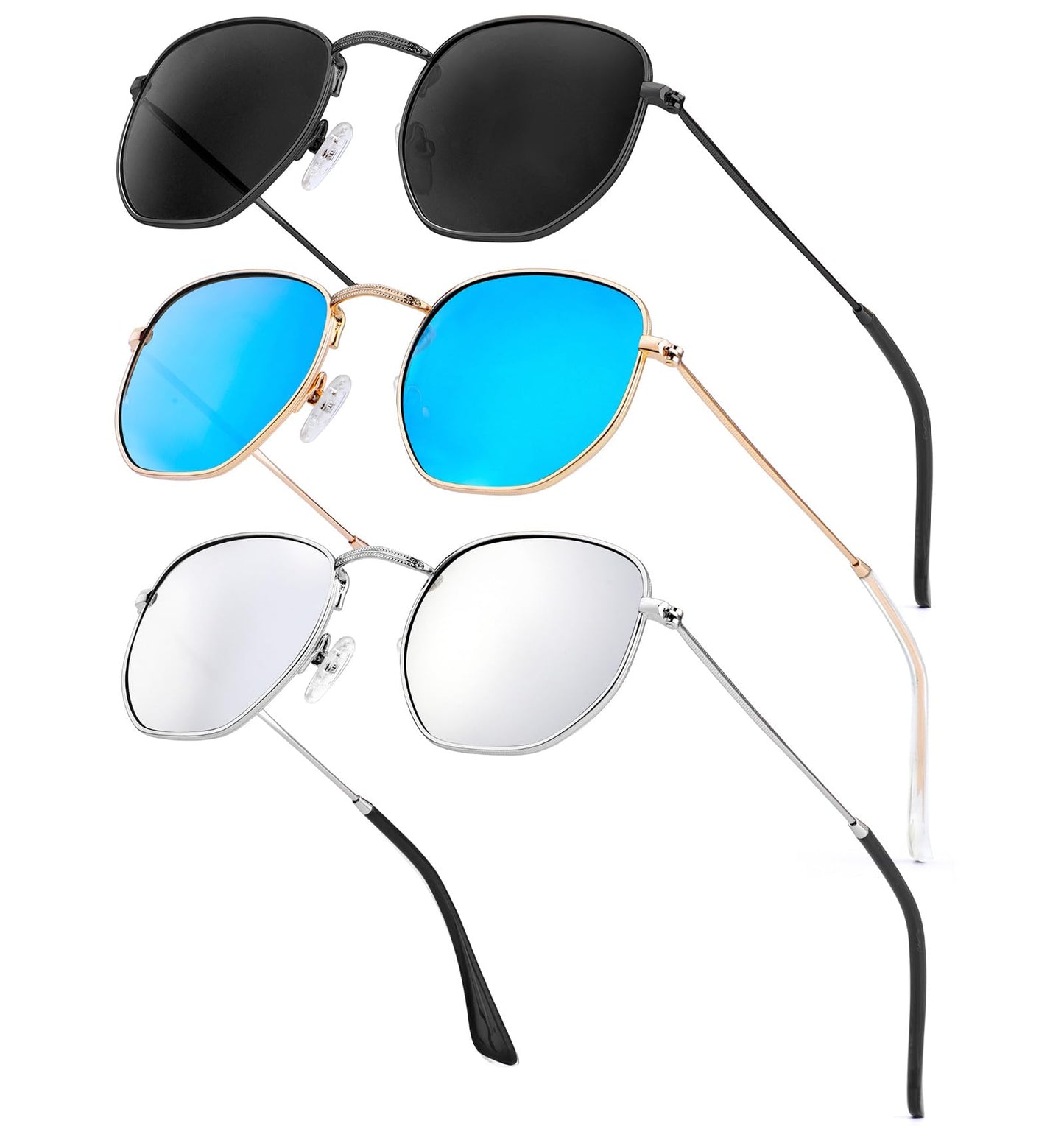 C5 (3 Pack) Black/Grey + Gold/Blue + Silver/Silver (Hexagonal)52 Millimeters