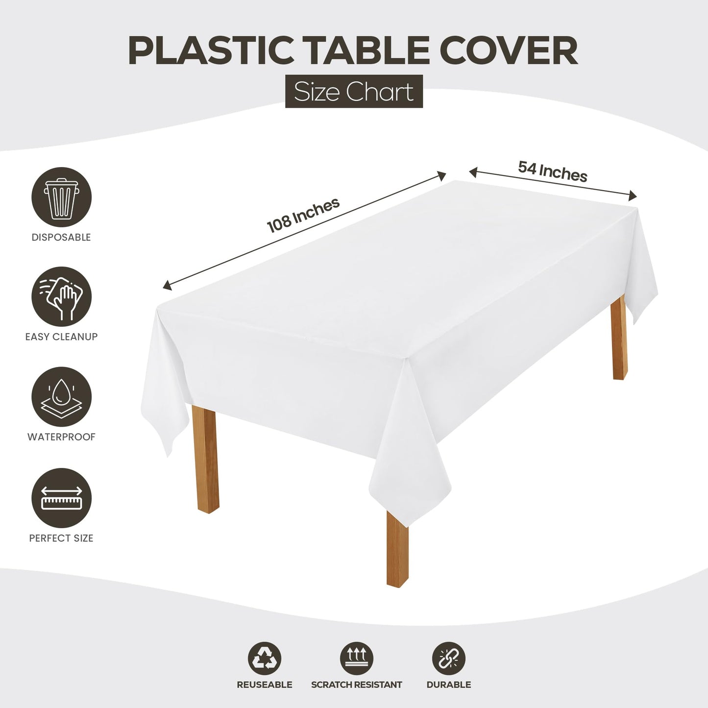 Utopia Kitchen Einweg-Tischdecke aus Kunststoff (12er Pack – 137x274 cm) Weiß Rechteckige Tischdecke Wasserdicht Schmutzabweisend Party-Tischdecke