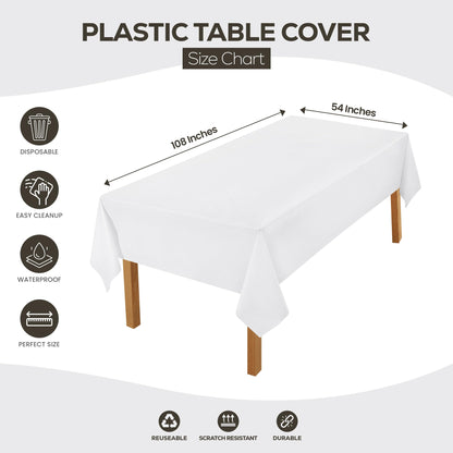 Utopia Kitchen Einweg-Tischdecke aus Kunststoff (12er Pack – 137x274 cm) Weiß Rechteckige Tischdecke Wasserdicht Schmutzabweisend Party-Tischdecke