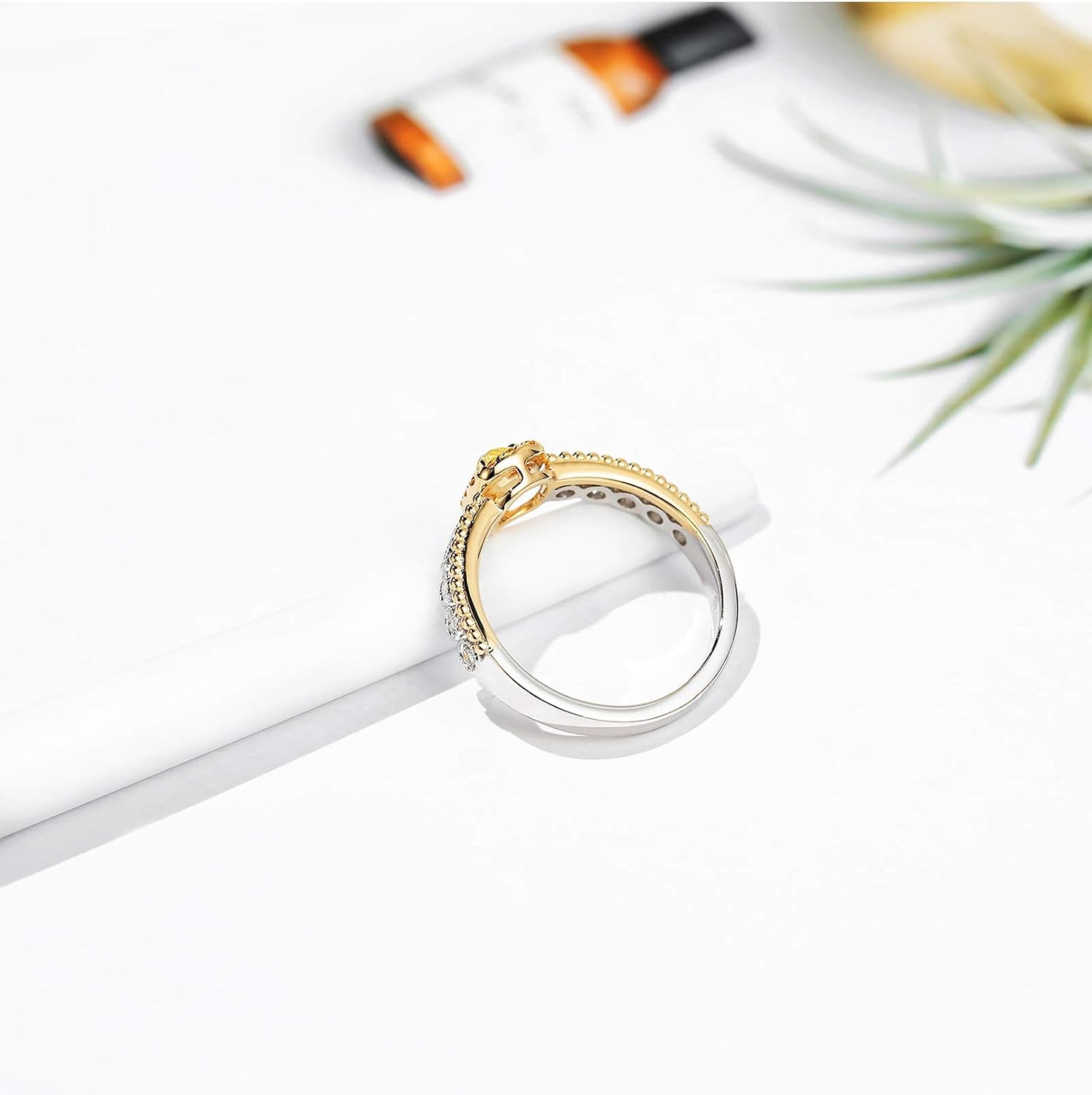 Aienid 18Ct Gold Engagement Rings for Women 0.29Ct Yellow Diamond Double Layer Wedding Rings for Women