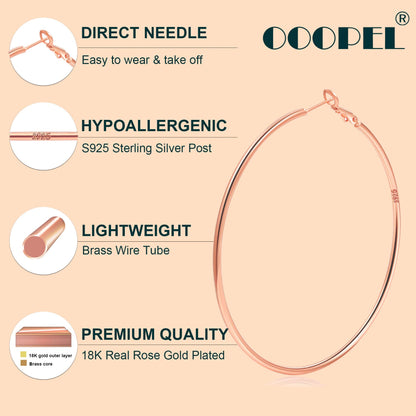 Große Gold Creolen für Frauen, Hypoallergene Dünne Gold Creolen, Sterling Silber Creolen für Damen, Extra Große, Mittelgroße, Große Creolen