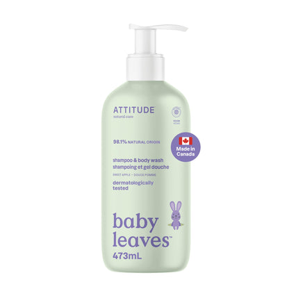 ATTITUDE Baby 2-in-1 Shampoo and Body Wash, Made in Canada, EWG Verified, Dermatologically Tested, Vegan, Pear Nectar, 473 mL