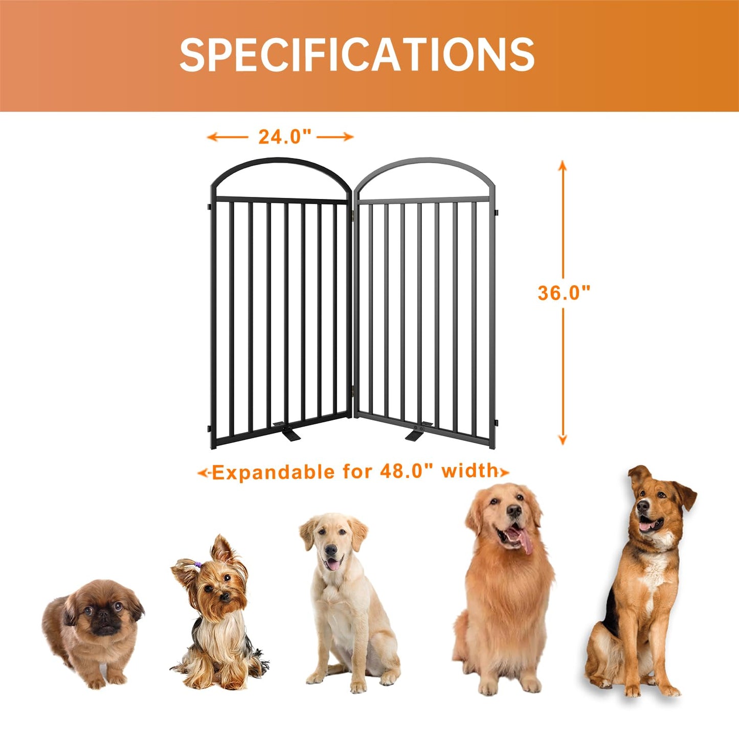 SNUOWU 4 Panels Full Matel Freestanding Dog Gates with Door, 96"Extra Wide 36"Tall Free Standing Dog Pet Gate for Indoor & Outdoor. Foldable Pet Fences for Doorways, House, Stairs, Porch, Deck, Yard