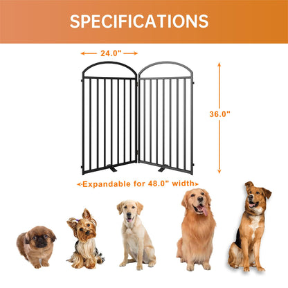 SNUOWU 4 Panels Full Matel Freestanding Dog Gates with Door, 96"Extra Wide 36"Tall Free Standing Dog Pet Gate for Indoor & Outdoor. Foldable Pet Fences for Doorways, House, Stairs, Porch, Deck, Yard