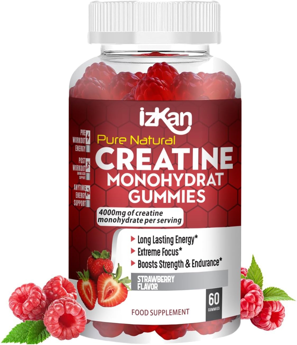 Pro Creatine Monohydrate Gummies 4000mg for Men & Women - 60 Chewable Creatine Gummies Strawberry Flavoured Creatine | Pre Workout Gym Supplement| Keto | Vegan | (3)
