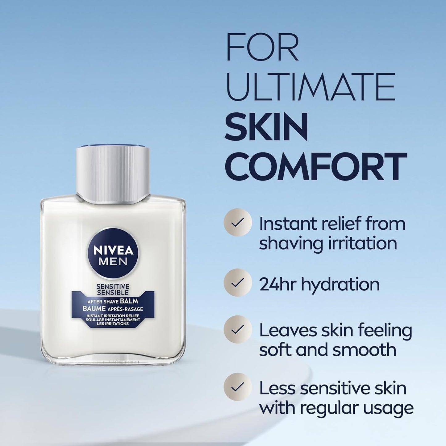 NIVEA MEN Sensitive Haut After Shave Balsam, After Shave für Männer mit empfindlicher Haut, ohne austrocknenden Alkohol, Aftershave beruhigt und schützt sofort, dermatologisch getestete Hautpflege, 2 x 100 ml