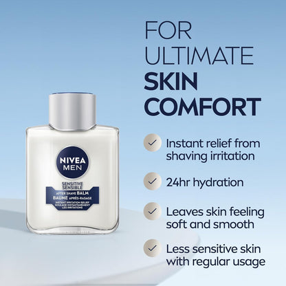NIVEA MEN Sensitive Haut After Shave Balsam, After Shave für Männer mit empfindlicher Haut, ohne austrocknenden Alkohol, Aftershave beruhigt und schützt sofort, dermatologisch getestete Hautpflege, 2 x 100 ml