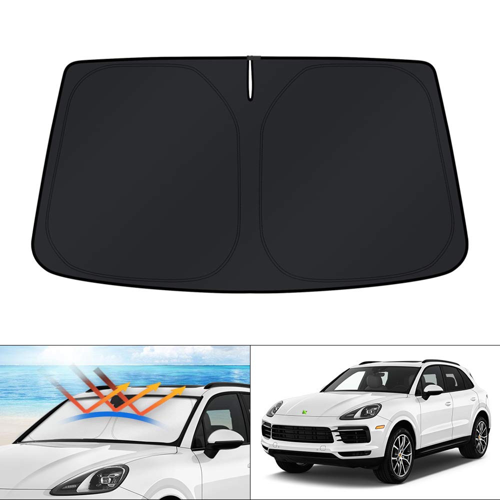 KUST Windshield Sun Shade for 2017-2026 Tesla Model Y/Model 3 Sunshade Accessories (Fit 2025-2026 Model Y Juniper / 2024 Model 3 Highland) Upgraded Foldable Sunshade, Blocks UV Rays Keep Car Cool