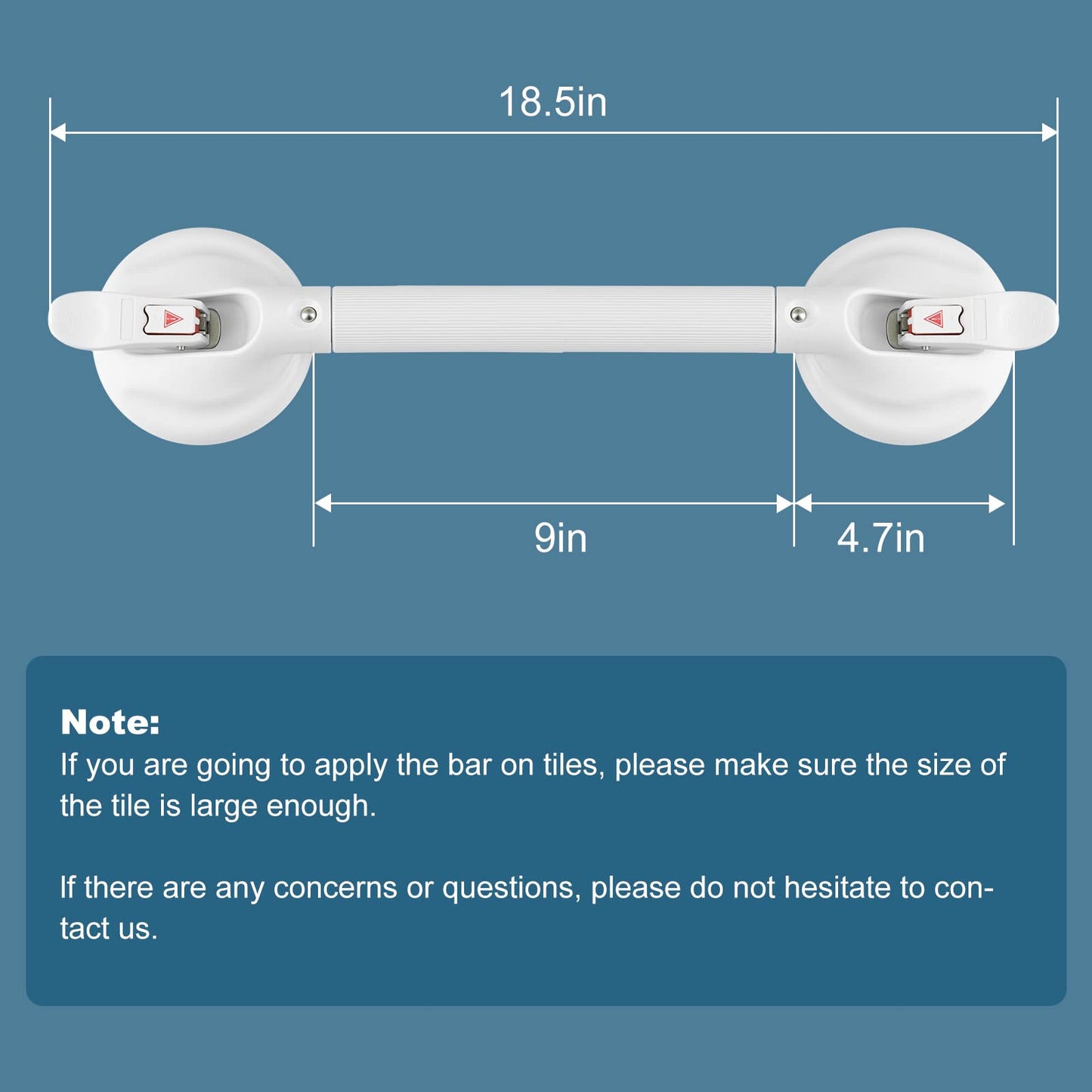 15-Inch Shower Handle - Upgraded Grab Bar with Strong Suction Cups for Bathtub & Shower Safety, Ideal for Seniors, Elderly, Disabled -Silver