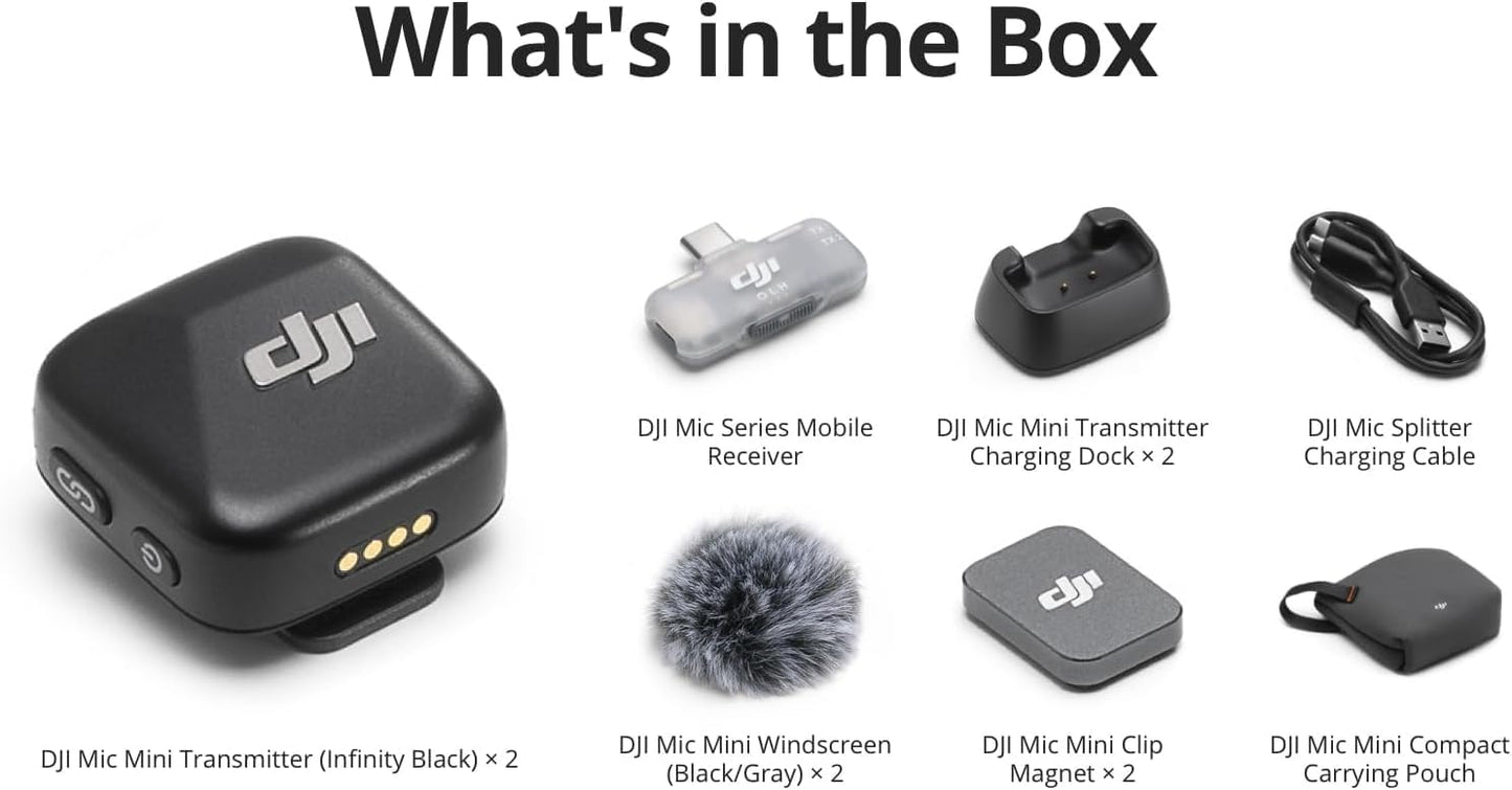 DJI Mic Mini (2 TX + 1 Mobile RX), Funkmikrofon für iPhone/Android, Plug & Play, kompakt & leicht, Modellübergreifende Kopplung, Premium-Audio, stabile Übertragung, Geräuschunterdrückung