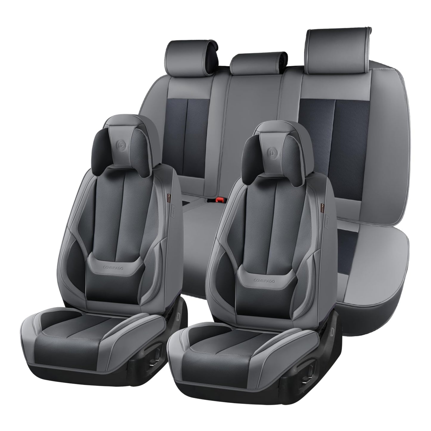 Coverado Car Seat Covers 5 Pieces, Full Set Universal Seat Covers for Cars, Waterproof Nappa Leather Auto Seat Protectors with Head Pillow, Car Interiors Fit for Most Sedans SUV Pick-up Truck, Black