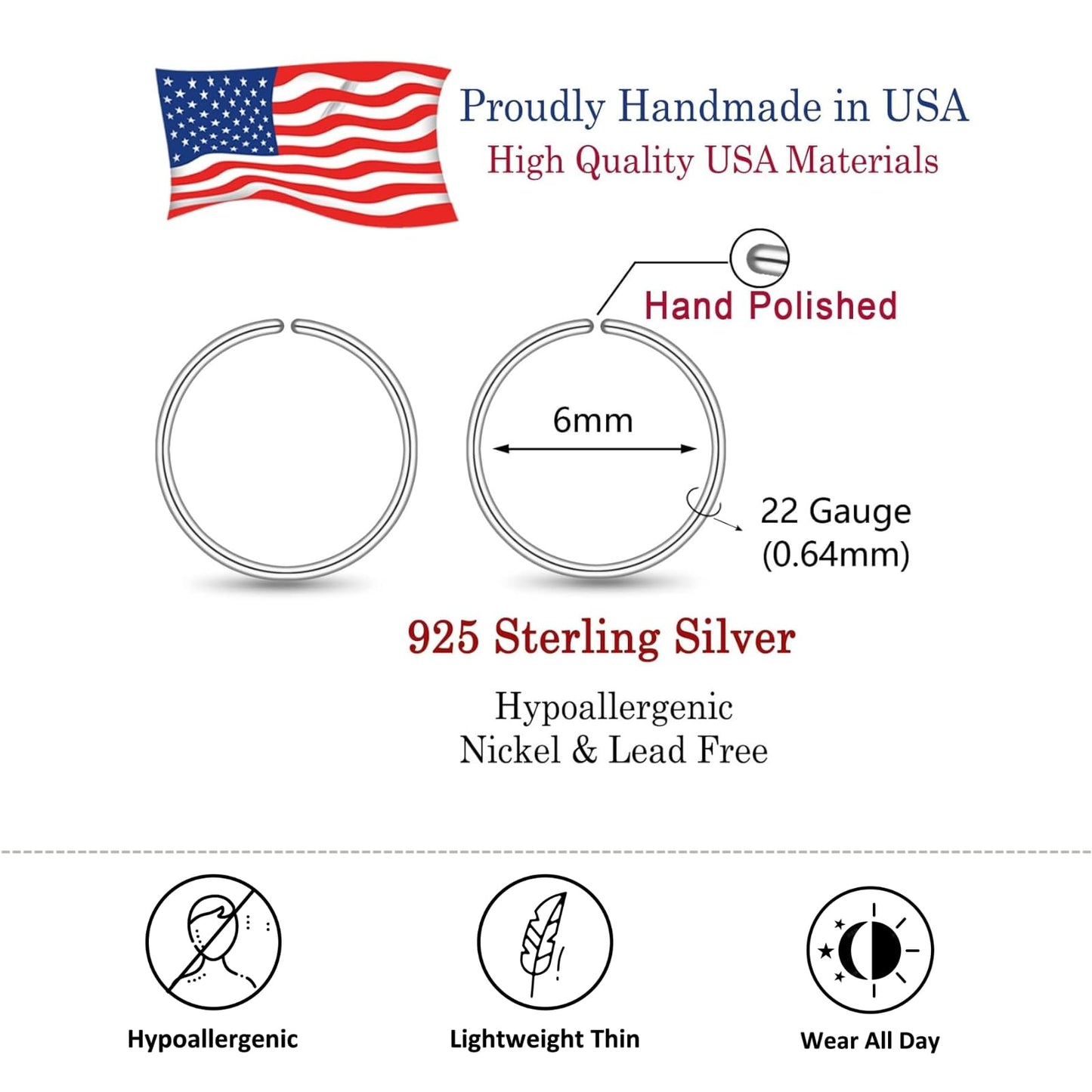 Small Gold or Sterling Silver Huggie Hoop Earrings for Women Cartilage Nose Helix Tragus
