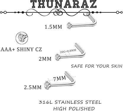 Thunaraz 60-120 Stück Edelstahl Nasenpiercing Ringe Stecker Körperschmuck 20G-22G 1.5mm 2mm 2.5mm
