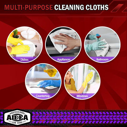 AIDEA Microfiber Cleaning Cloths-50PK, Microfiber Towels for Cars, Premium All-Purpose Car Cloth, Dusting Cleaning Rags, Absorbent Towels for SUVs, House, Kitchen, Window, Gift-12×12"