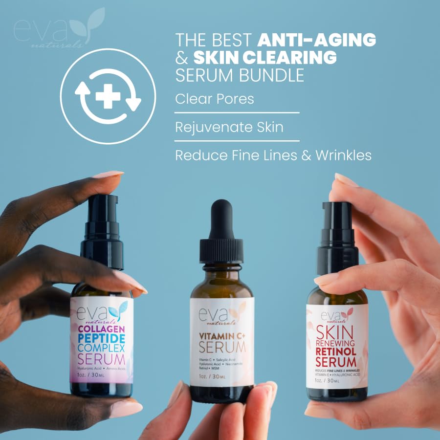 Eva Naturals Vitamin C Serum für das Gesicht – Anti-Aging Dark Spot Remover mit Retinol, Hyaluronsäure, Niacinamid & Salicylsäure – Gesichtsserum für Frauen für klare, glatte, strahlende Haut