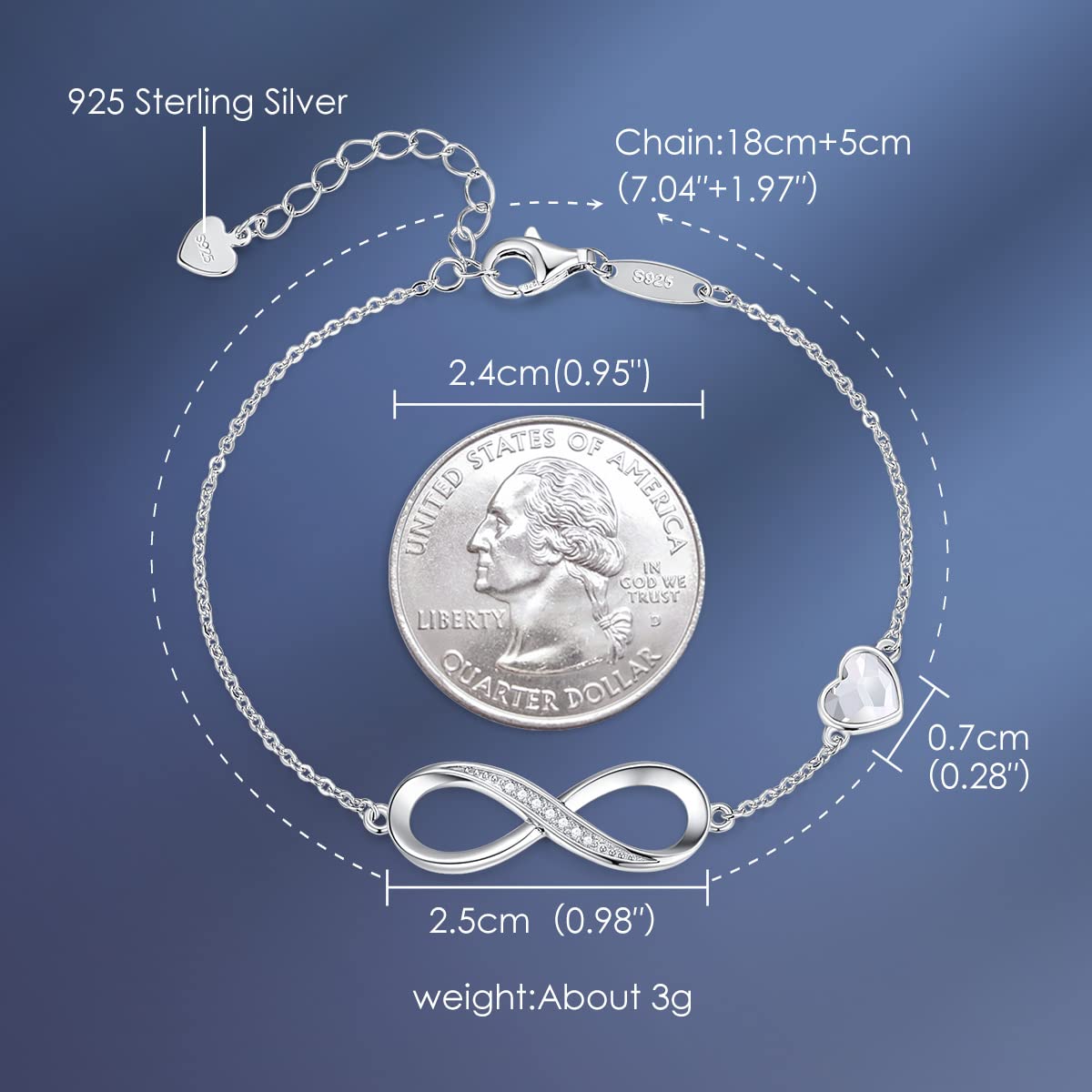 CDE Valentinstagsgeschenk Infinity Herz Geburtsstein Charm Gliederarmband für Damen 925 Sterling Silber Verstellbares Muttertags- Weihnachtsgeschenk Jubiläums- Geburtstags-Schmuck für Ehefrau Freundin Sie