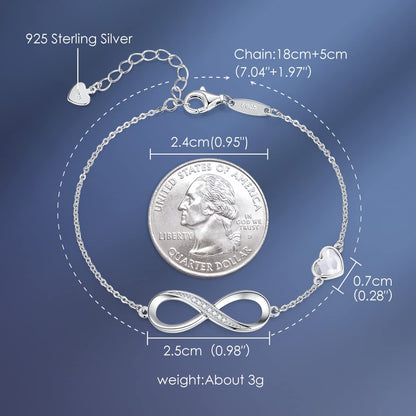 CDE Valentinstagsgeschenk Infinity Herz Geburtsstein Charm Gliederarmband für Damen 925 Sterling Silber Verstellbares Muttertags- Weihnachtsgeschenk Jubiläums- Geburtstags-Schmuck für Ehefrau Freundin Sie