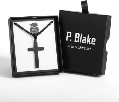 P. Blake Edelstahl Kreuz Anhänger Halskette für Männer Jungen, Christliches Kreuz Anhänger mit 61 cm Kette