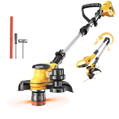 Cordless String Trimmer Compatible with Dewalt 20V (Tool Only), MtiolHig 3 IN 1 Weed Eater with Brushless Motor & Battery Level Display, Electric Weed Wacker/Edger Trimmer for Yard, w/ 18 Line, Yellow