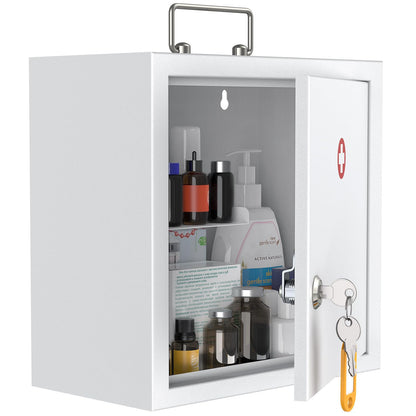 Uniclife Wall Mount Medicine Cabinet with Combination & Key Lock Locking First Aid Cabinet Lockable Medical Cabinet Large Capacity Medicine Organizer Secure Steel Wall Cabinet Metal Storage Box, White