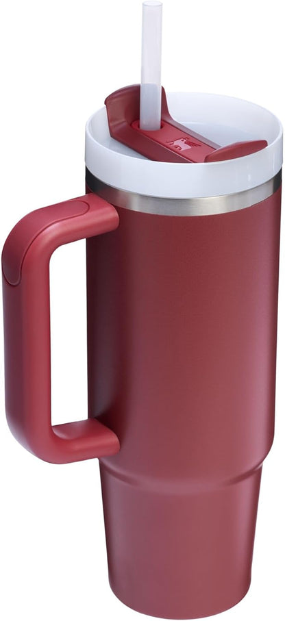 Vaso Stanley Quencher H2.0 con asa y pajita de 40 oz | Tapa Flowstate de 3 posiciones | Compatible con portavasos para viajes | Vaso térmico de acero inoxidable | Sin BPA | Arándano