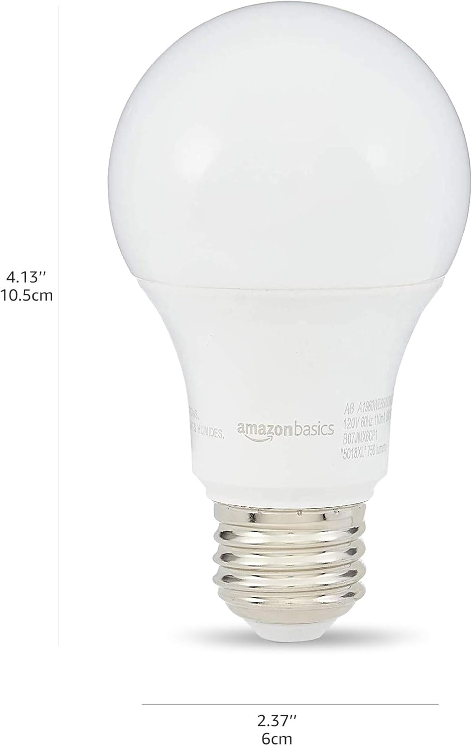Amazon Basics Soft White LED Light Bulb, A19, 40 Watt Equivalent, Energy Efficient 6W, E26 Standard Base, 2700K, Non-Dimmable, 10,000 Hour Lifetime, 6-Pack