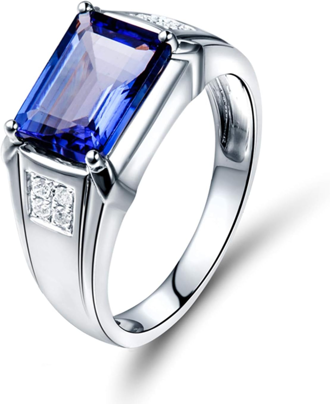 Ladies Wedding Ring, White Gold Ring Band 4 ct Tanzanite Diamond Anniversary Rings for Her