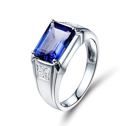 Ladies Wedding Ring, White Gold Ring Band 4 ct Tanzanite Diamond Anniversary Rings for Her