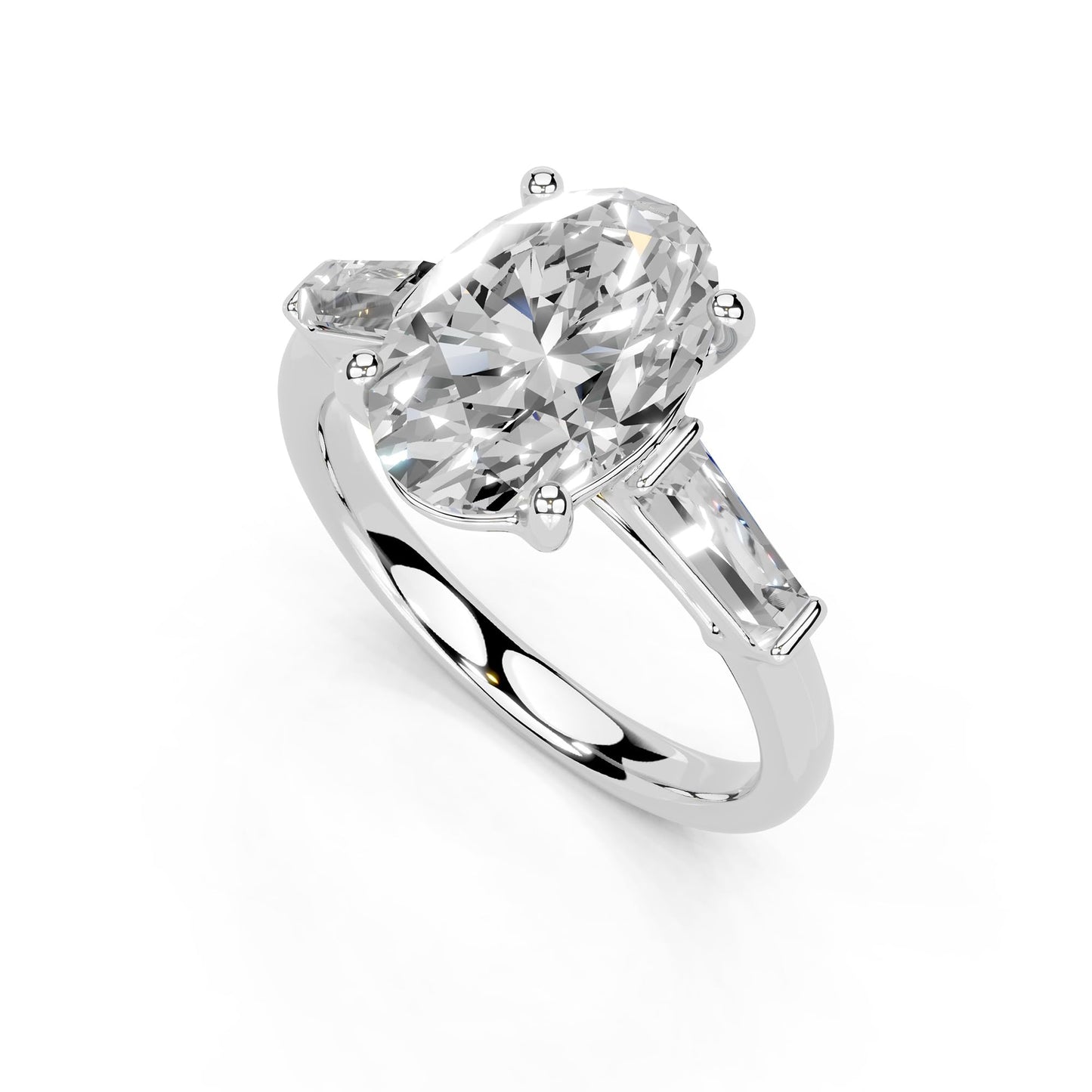 Oval Cut Lab Grown Diamond IGI Certified 4 Prong Baguette Accent Engagement Anniversary Wedding Ring in 14K Gold, Platinium for Women (1.0-5.0 Ct, F-G Color, VS1-VS2 Clarity)
