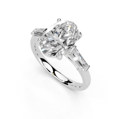 Oval Cut Lab Grown Diamond IGI Certified 4 Prong Baguette Accent Engagement Anniversary Wedding Ring in 14K Gold, Platinium for Women (1.0-5.0 Ct, F-G Color, VS1-VS2 Clarity)