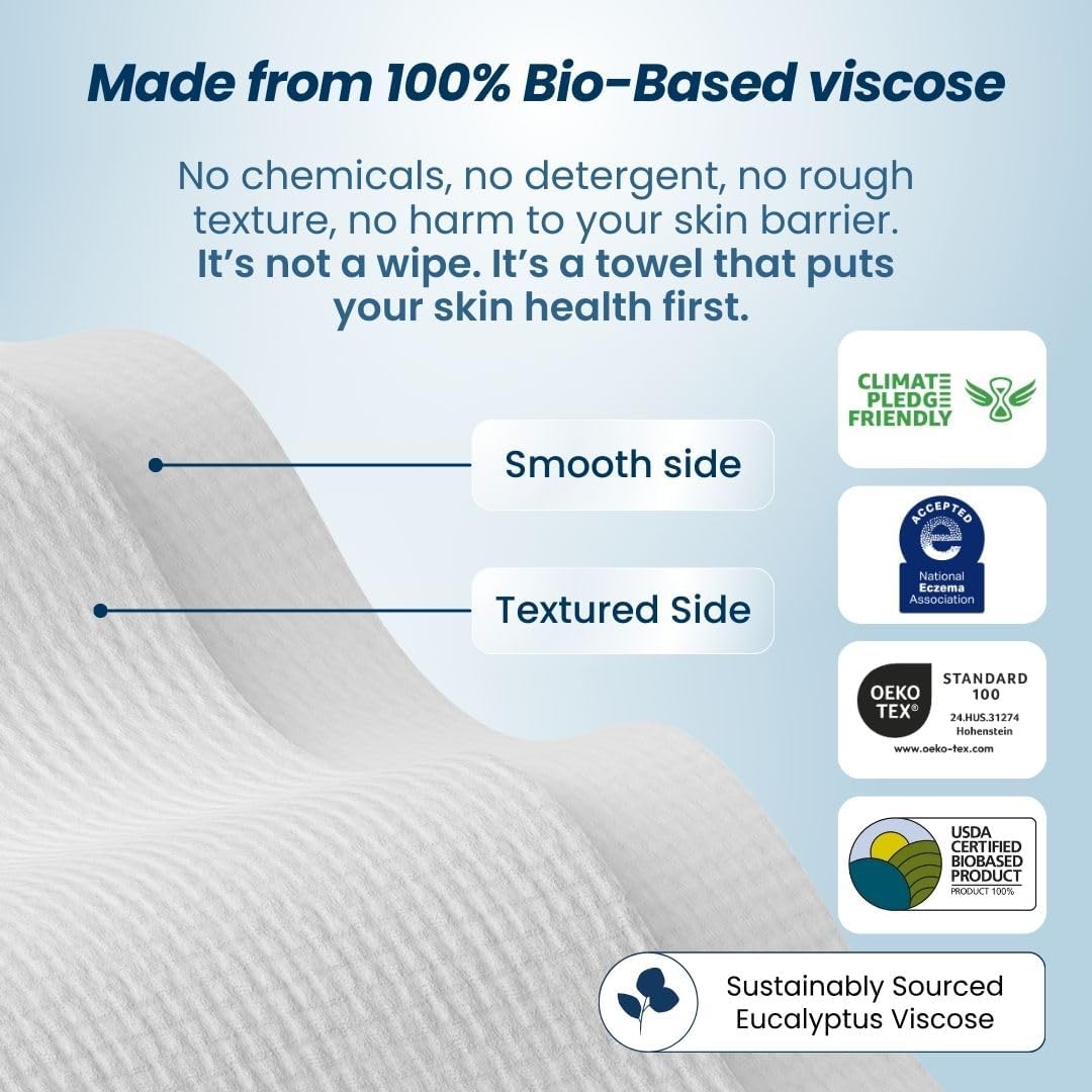 Clean Skin Club Clean Towels XL®, 100% USDA Biobased Gesichts-Handtuch, Einweg-Gesichts-Tuch, von der Eczema Association akzeptiert, Make-up-Entferner Trockentücher, ultraweich, 1 Packung, 50 Stück